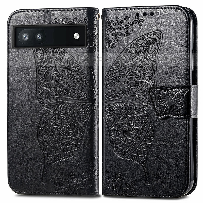 Funda de Cuero Cartera con Soporte Mariposa Carcasa para Google Pixel 6a 5G Negro