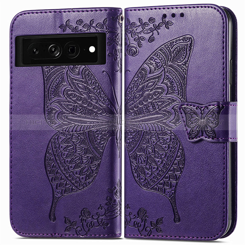 Funda de Cuero Cartera con Soporte Mariposa Carcasa para Google Pixel 7 Pro 5G Morado