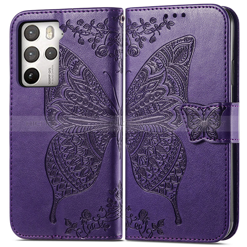 Funda de Cuero Cartera con Soporte Mariposa Carcasa para HTC U23 5G Morado