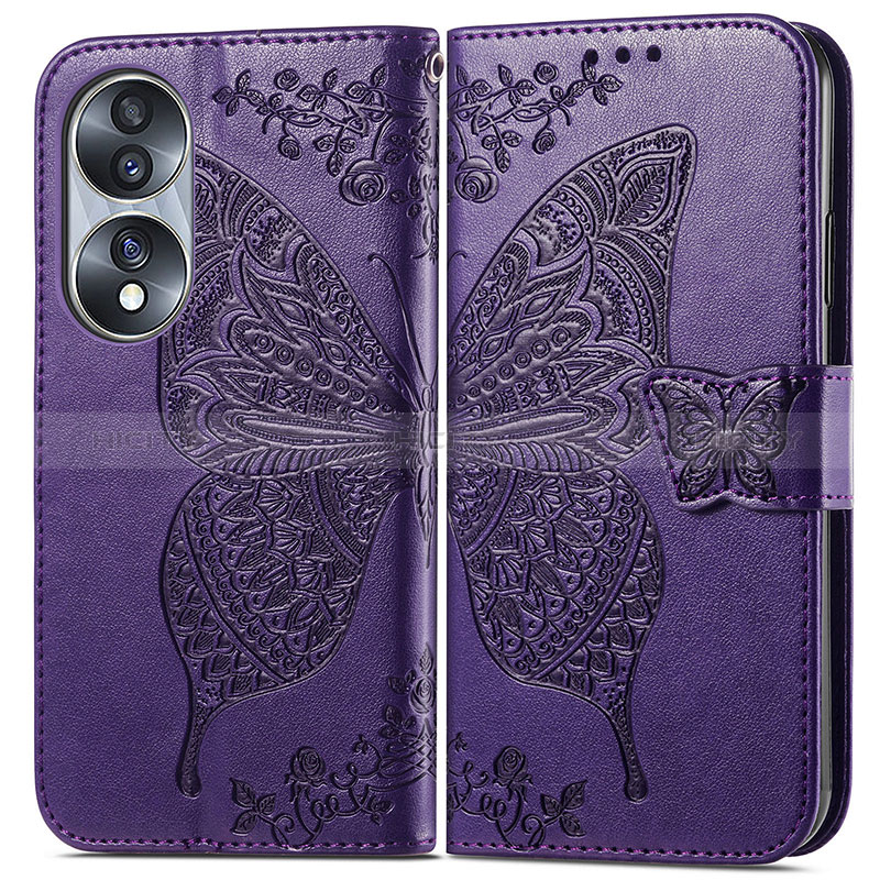 Funda de Cuero Cartera con Soporte Mariposa Carcasa para Huawei Honor 70 5G Morado