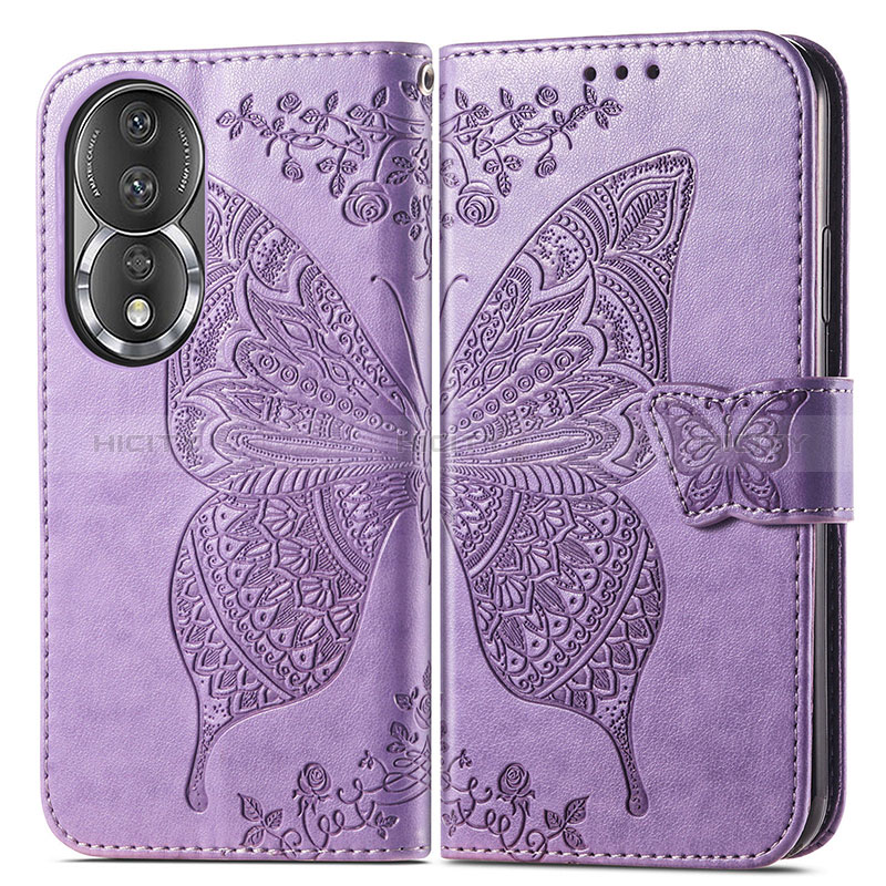 Funda de Cuero Cartera con Soporte Mariposa Carcasa para Huawei Honor 80 5G Purpura Claro