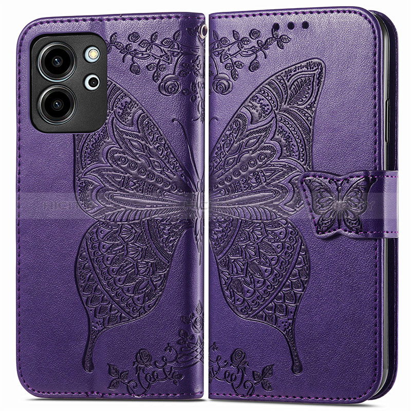 Funda de Cuero Cartera con Soporte Mariposa Carcasa para Huawei Honor 80 SE 5G Morado