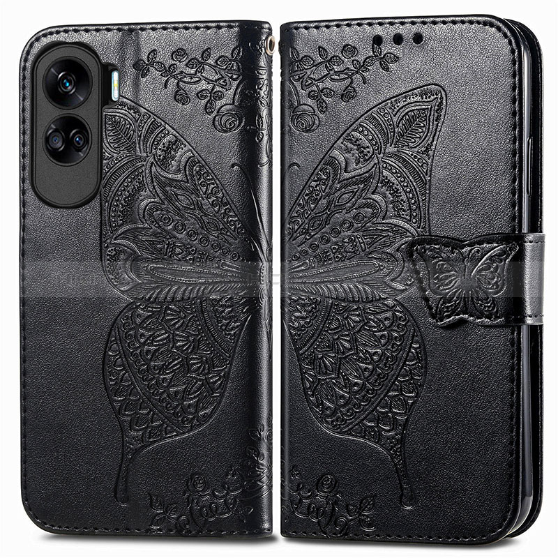 Funda de Cuero Cartera con Soporte Mariposa Carcasa para Huawei Honor 90 Lite 5G Negro