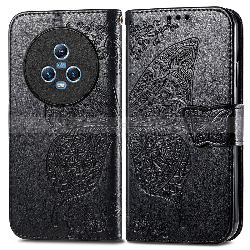 Funda de Cuero Cartera con Soporte Mariposa Carcasa para Huawei Honor Magic5 5G Negro