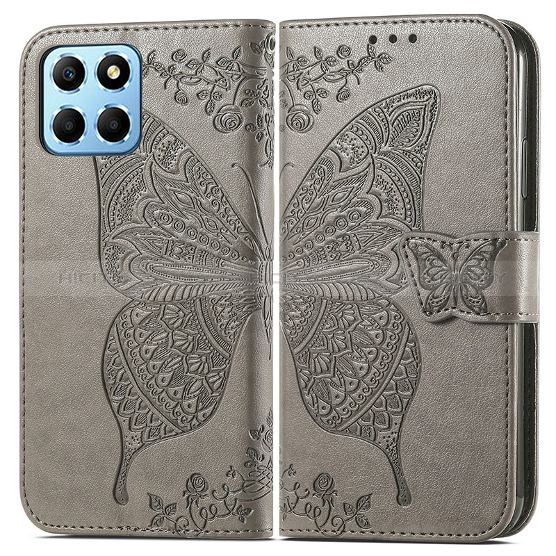 Funda de Cuero Cartera con Soporte Mariposa Carcasa para Huawei Honor X6 5G Gris