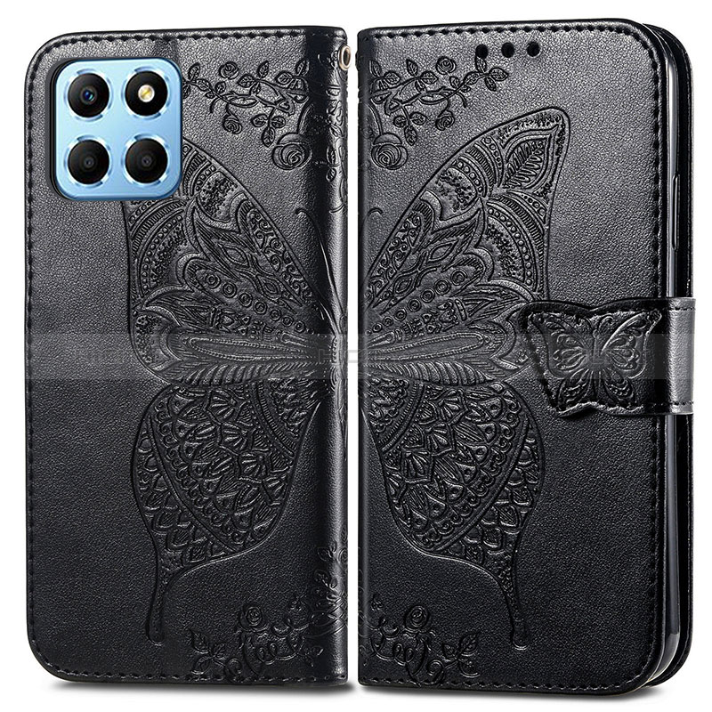 Funda de Cuero Cartera con Soporte Mariposa Carcasa para Huawei Honor X6 5G Negro