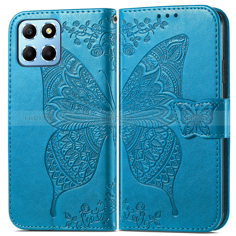 Funda de Cuero Cartera con Soporte Mariposa Carcasa para Huawei Honor X6S Azul