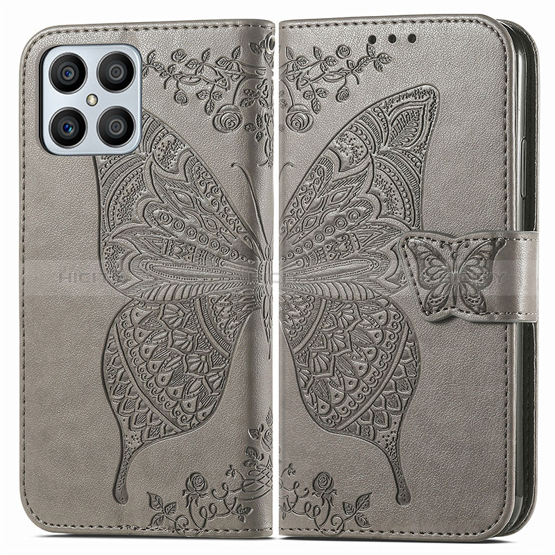 Funda de Cuero Cartera con Soporte Mariposa Carcasa para Huawei Honor X8 4G Gris