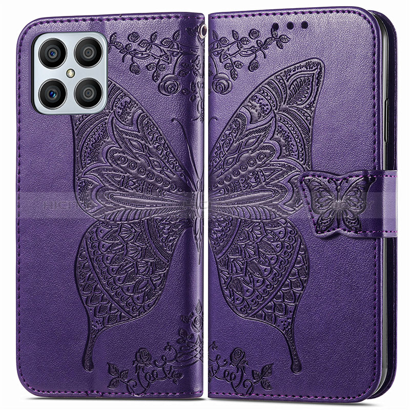 Funda de Cuero Cartera con Soporte Mariposa Carcasa para Huawei Honor X8 4G Morado