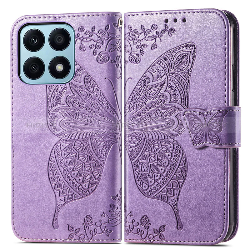 Funda de Cuero Cartera con Soporte Mariposa Carcasa para Huawei Honor X8a 4G Purpura Claro