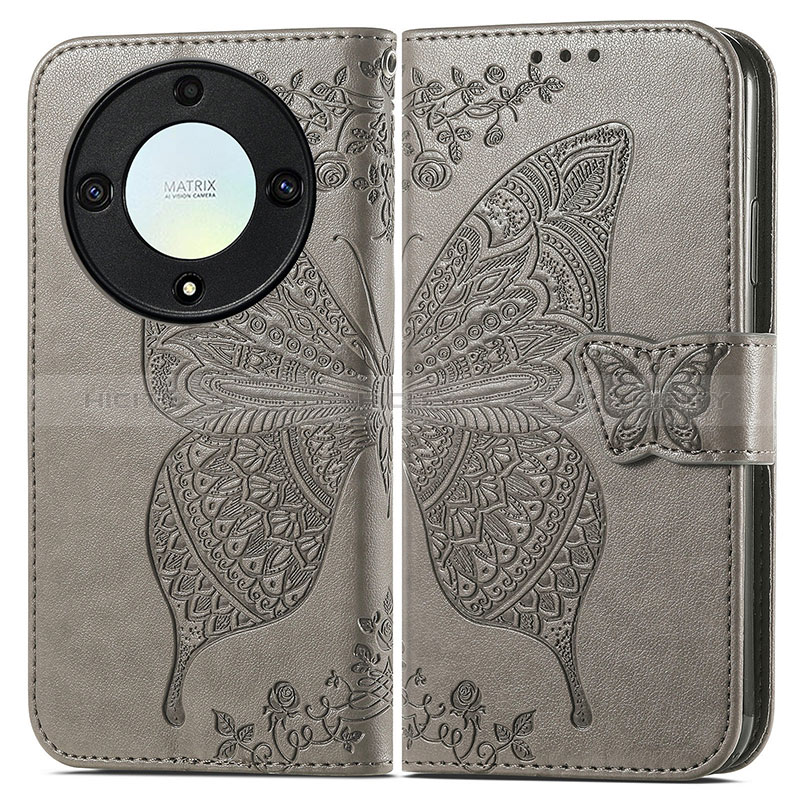 Funda de Cuero Cartera con Soporte Mariposa Carcasa para Huawei Honor X9a 5G Gris