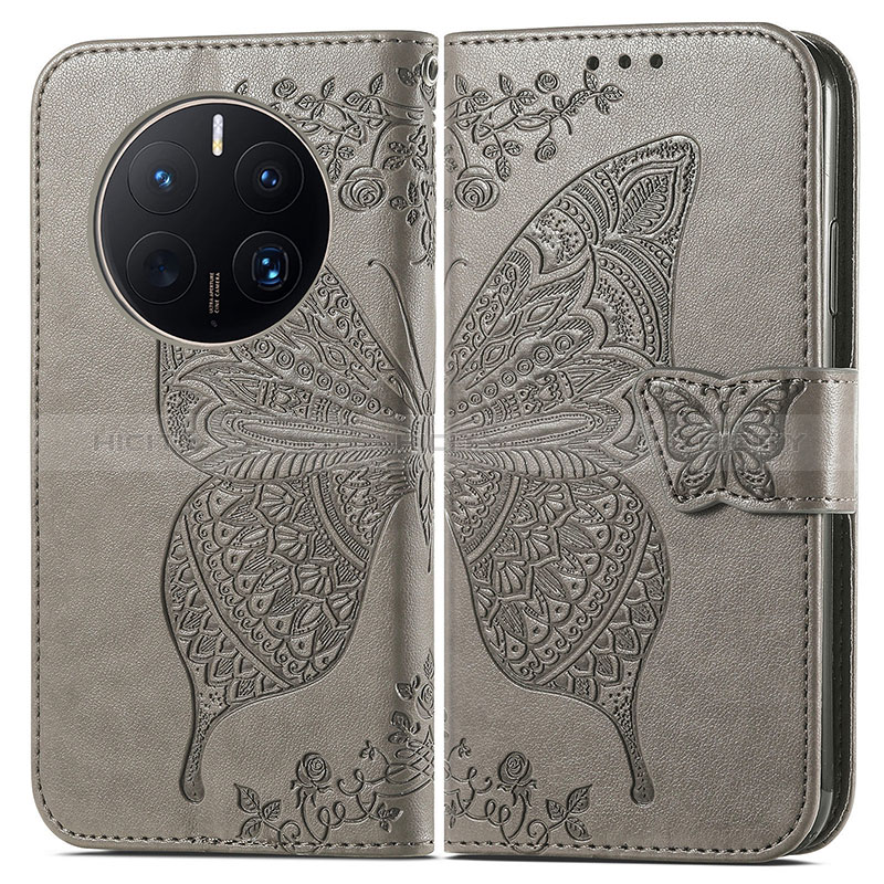 Funda de Cuero Cartera con Soporte Mariposa Carcasa para Huawei Mate 50 Pro Gris