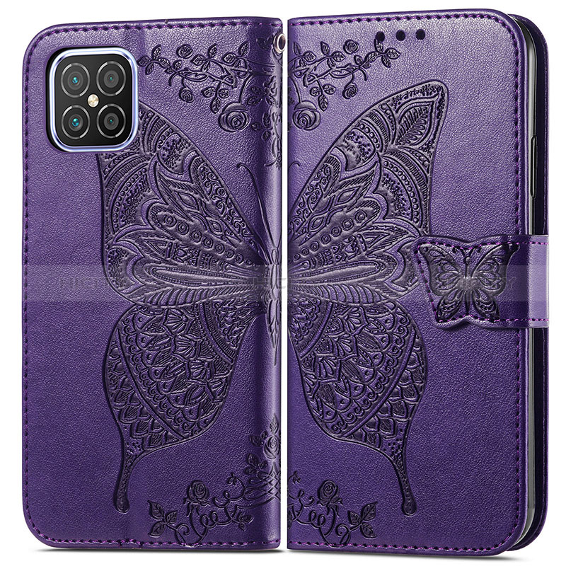 Funda de Cuero Cartera con Soporte Mariposa Carcasa para Huawei Nova 8 SE 4G Morado