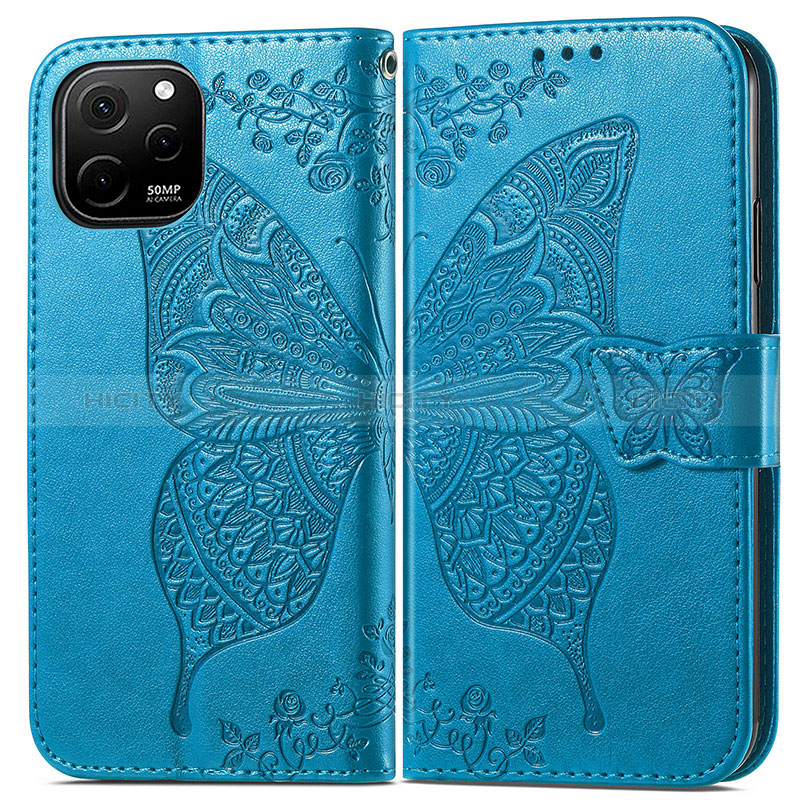 Funda de Cuero Cartera con Soporte Mariposa Carcasa para Huawei Nova Y61 Azul