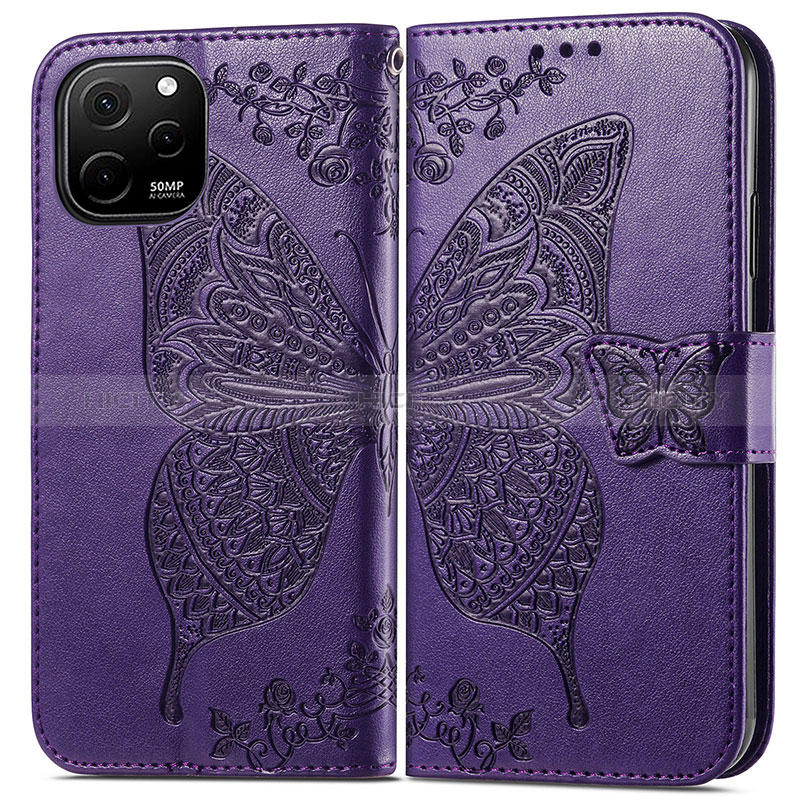 Funda de Cuero Cartera con Soporte Mariposa Carcasa para Huawei Nova Y61 Morado