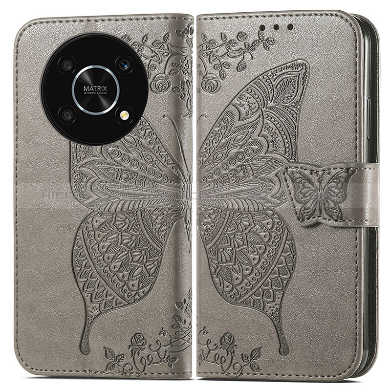 Funda de Cuero Cartera con Soporte Mariposa Carcasa para Huawei Nova Y90 Gris