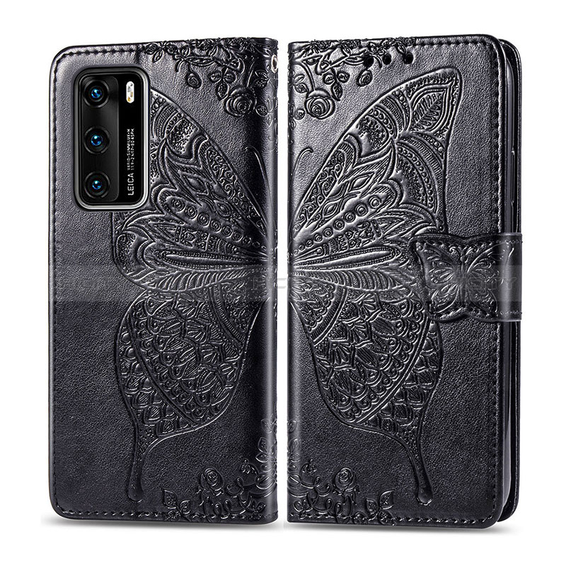 Funda de Cuero Cartera con Soporte Mariposa Carcasa para Huawei P40 Negro