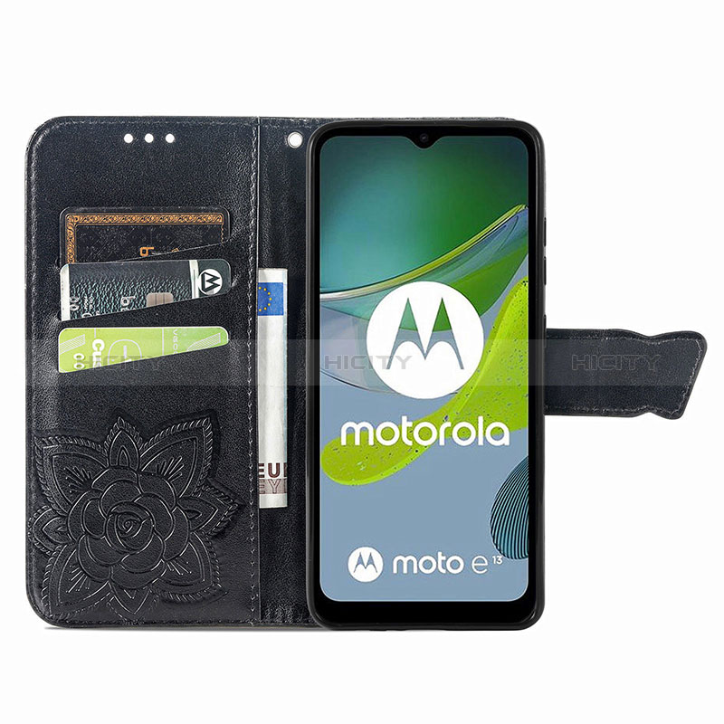 Funda de Cuero Cartera con Soporte Mariposa Carcasa para Motorola Moto E13