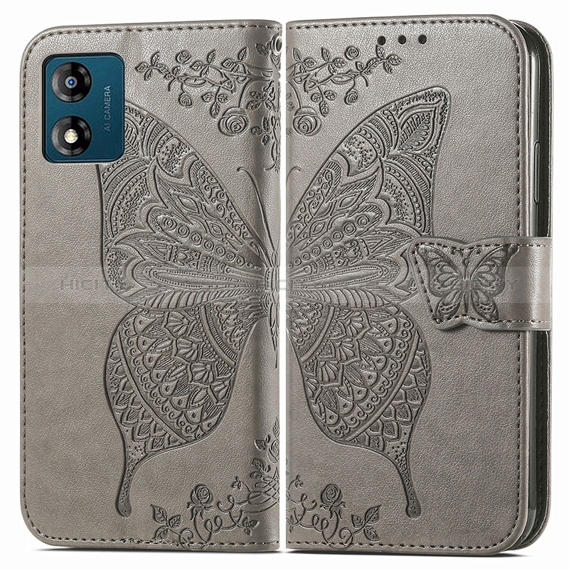 Funda de Cuero Cartera con Soporte Mariposa Carcasa para Motorola Moto E13 Gris