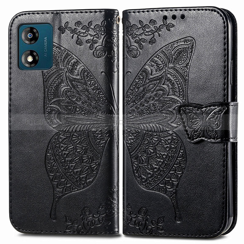 Funda de Cuero Cartera con Soporte Mariposa Carcasa para Motorola Moto E13 Negro