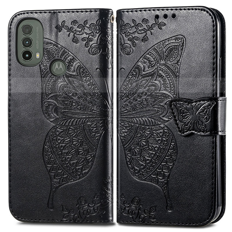 Funda de Cuero Cartera con Soporte Mariposa Carcasa para Motorola Moto E20 Negro