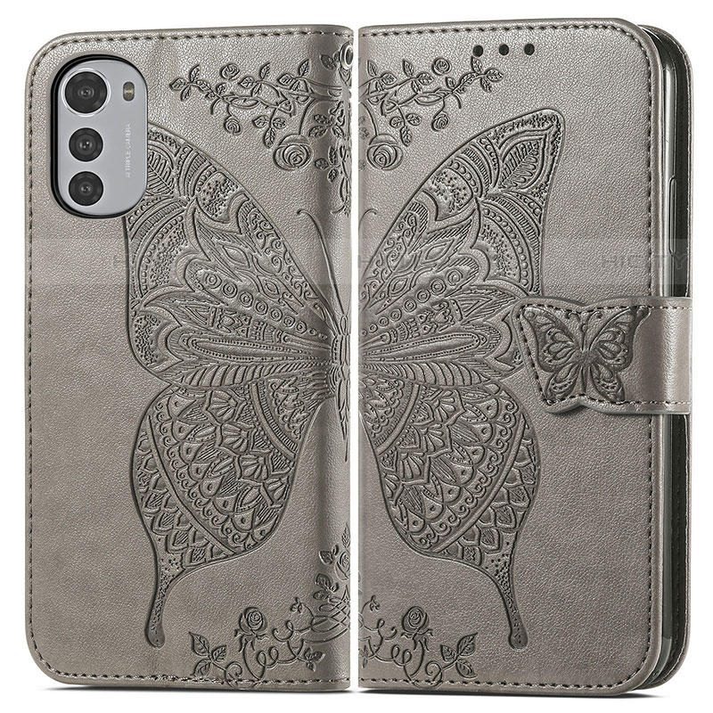 Funda de Cuero Cartera con Soporte Mariposa Carcasa para Motorola Moto E32s Gris