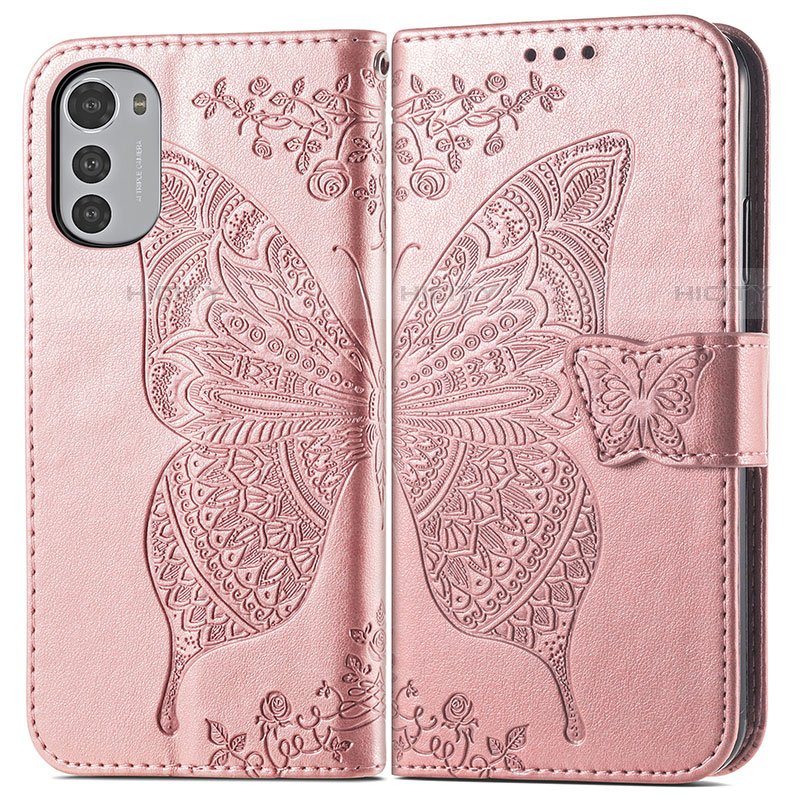 Funda de Cuero Cartera con Soporte Mariposa Carcasa para Motorola Moto E32s Rosa