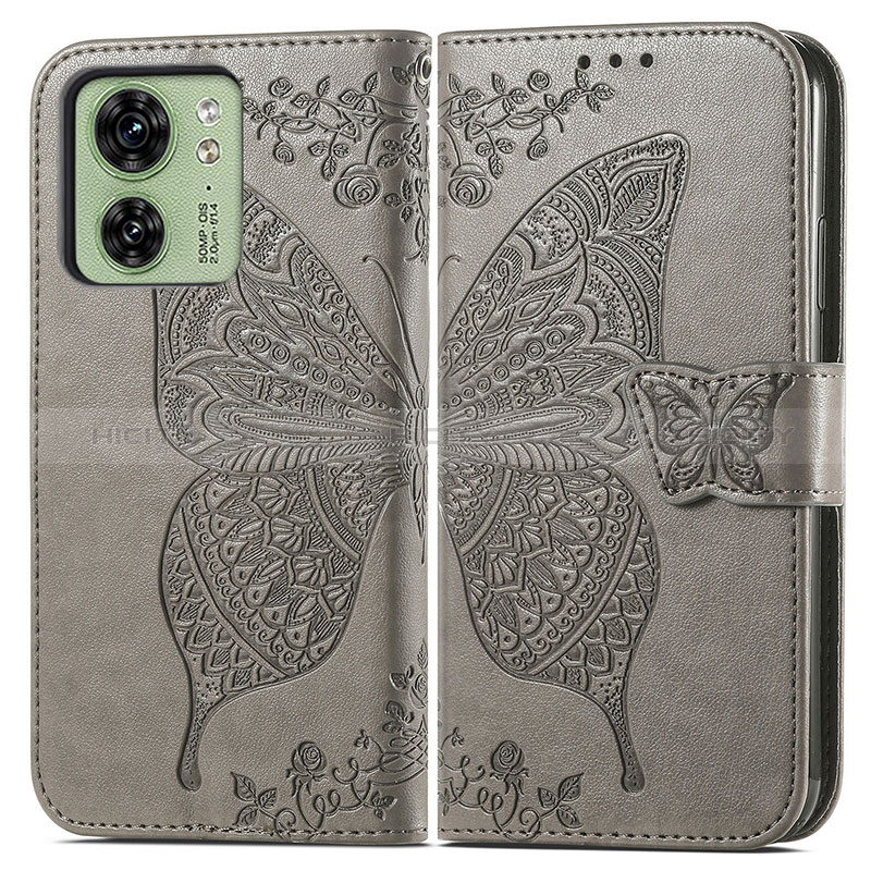 Funda de Cuero Cartera con Soporte Mariposa Carcasa para Motorola Moto Edge (2023) 5G Gris