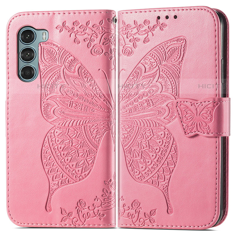 Funda de Cuero Cartera con Soporte Mariposa Carcasa para Motorola Moto Edge S30 5G Rosa Roja