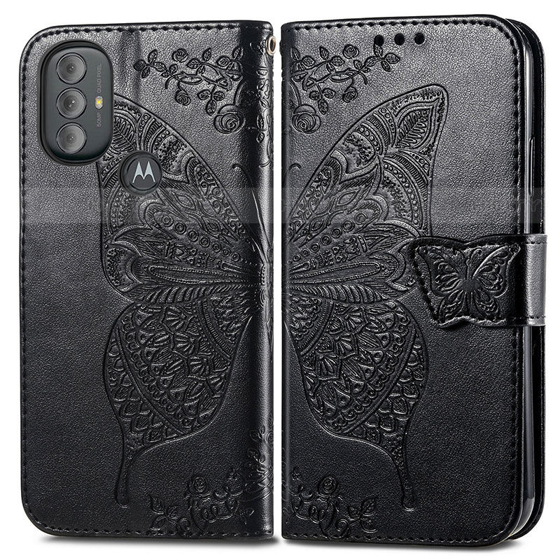 Funda de Cuero Cartera con Soporte Mariposa Carcasa para Motorola Moto G Play Gen 2 Negro