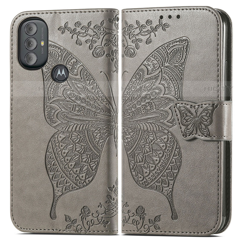 Funda de Cuero Cartera con Soporte Mariposa Carcasa para Motorola Moto G Power (2022) Gris