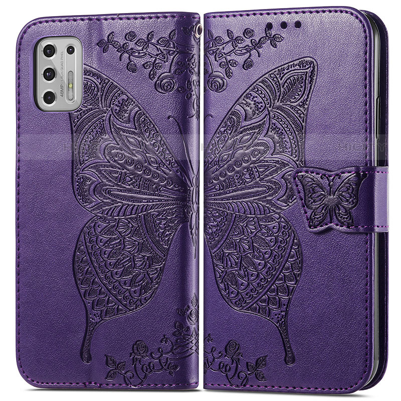 Funda de Cuero Cartera con Soporte Mariposa Carcasa para Motorola Moto G Stylus (2021) Morado