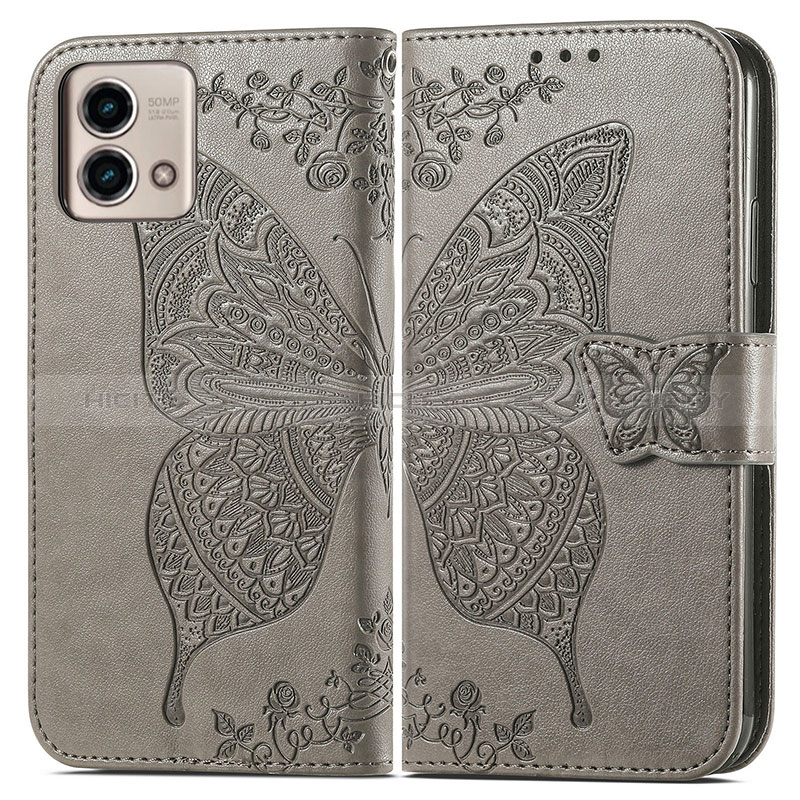 Funda de Cuero Cartera con Soporte Mariposa Carcasa para Motorola Moto G Stylus (2023) 4G Gris