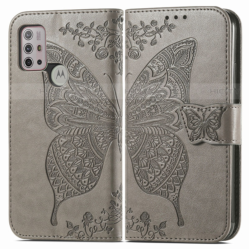 Funda de Cuero Cartera con Soporte Mariposa Carcasa para Motorola Moto G10 Gris