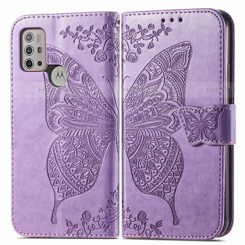 Funda de Cuero Cartera con Soporte Mariposa Carcasa para Motorola Moto G10 Power Purpura Claro