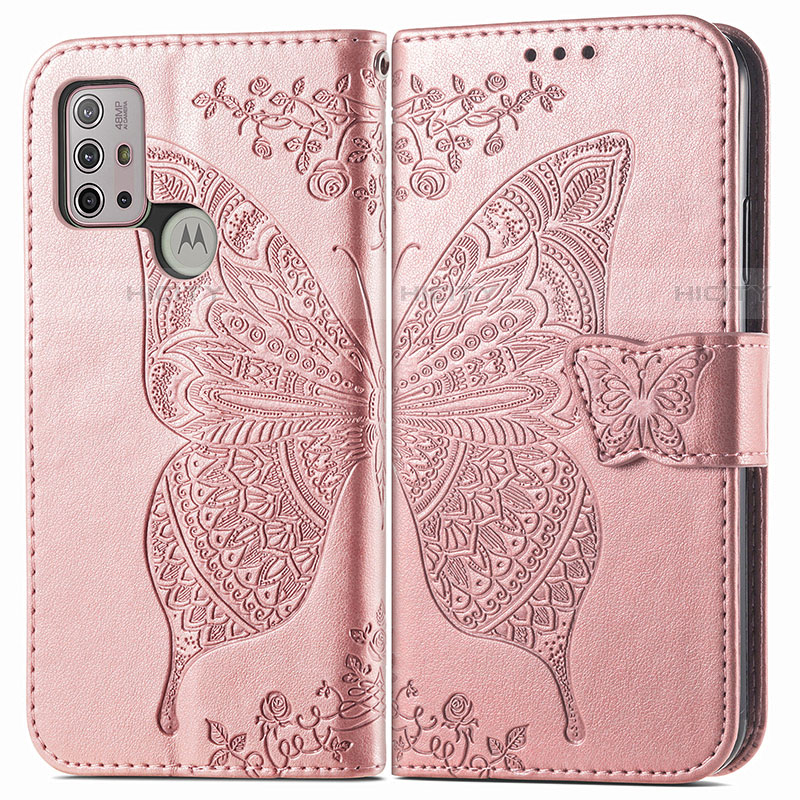 Funda de Cuero Cartera con Soporte Mariposa Carcasa para Motorola Moto G10 Rosa