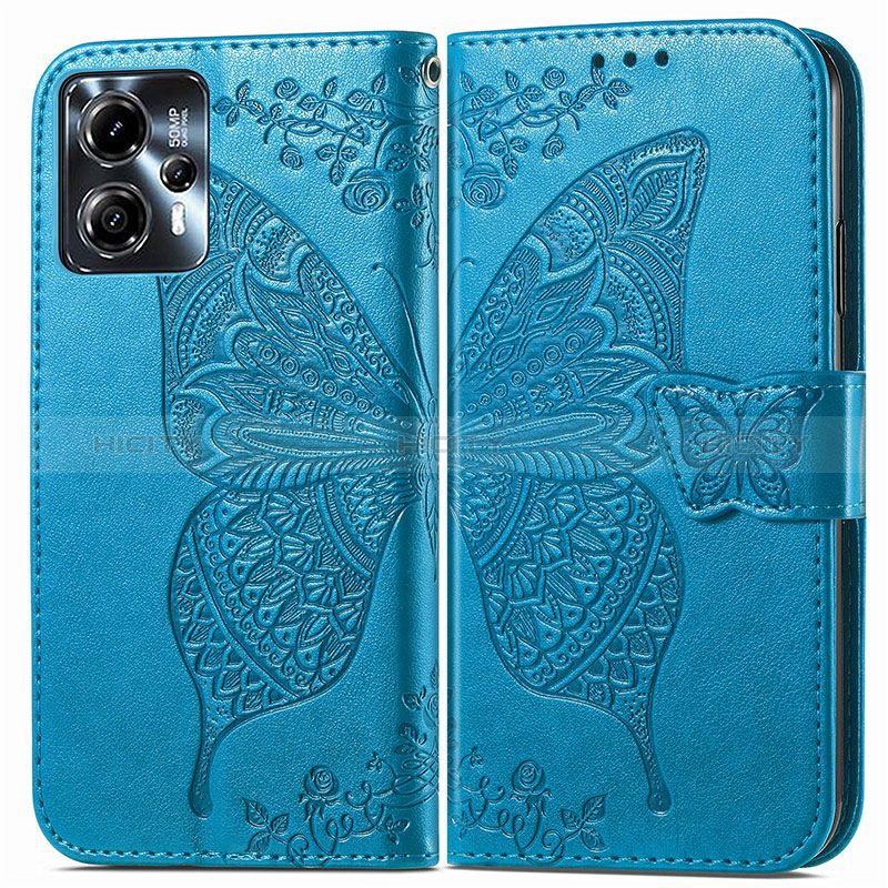 Funda de Cuero Cartera con Soporte Mariposa Carcasa para Motorola Moto G13 Azul