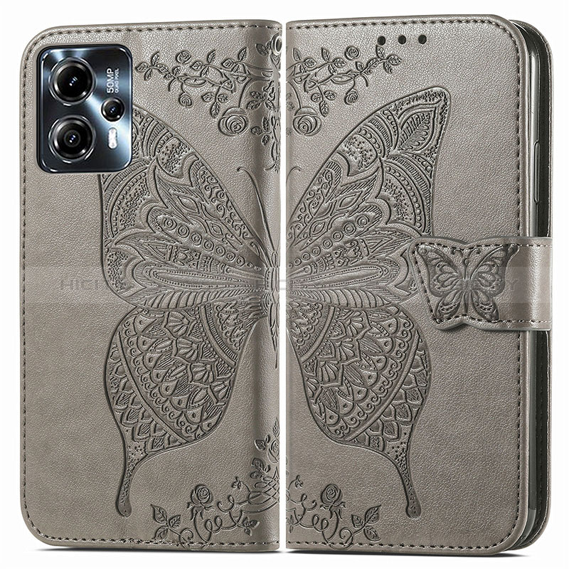 Funda de Cuero Cartera con Soporte Mariposa Carcasa para Motorola Moto G13 Gris