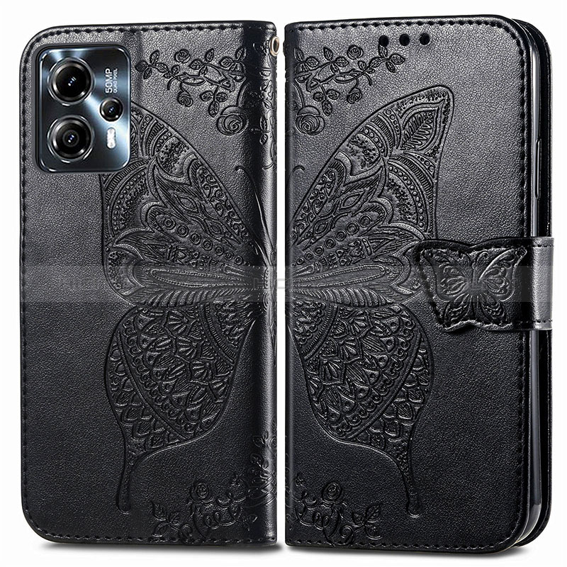 Funda de Cuero Cartera con Soporte Mariposa Carcasa para Motorola Moto G13 Negro