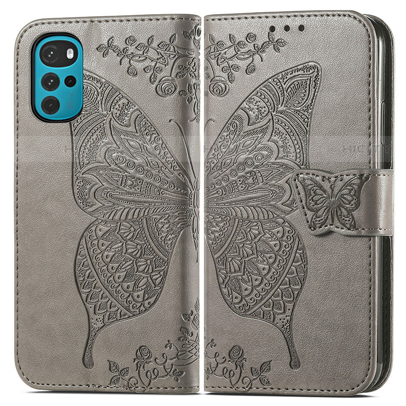 Funda de Cuero Cartera con Soporte Mariposa Carcasa para Motorola Moto G22 Gris