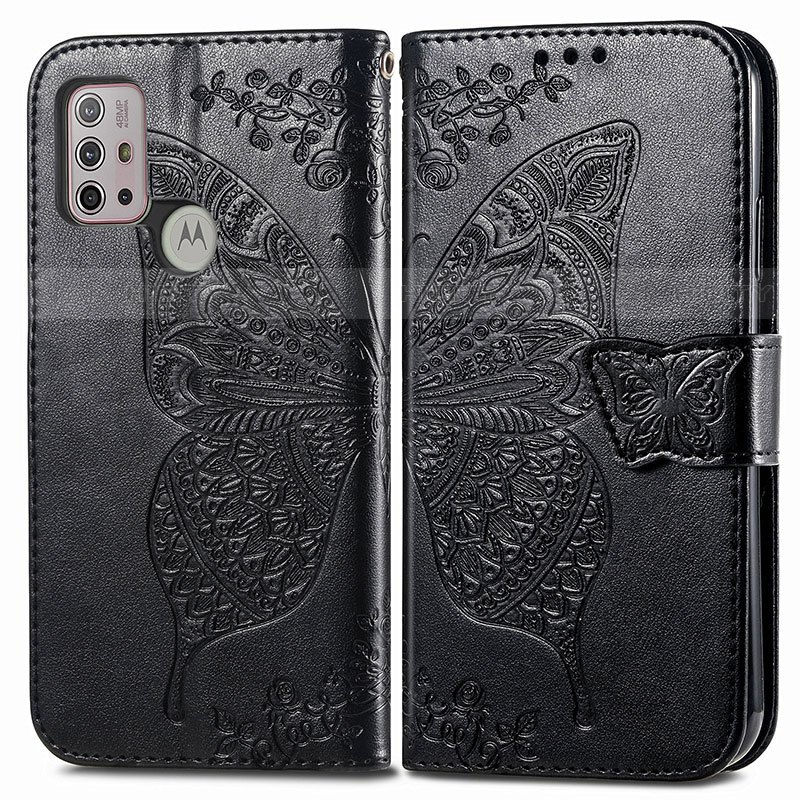 Funda de Cuero Cartera con Soporte Mariposa Carcasa para Motorola Moto G30 Negro