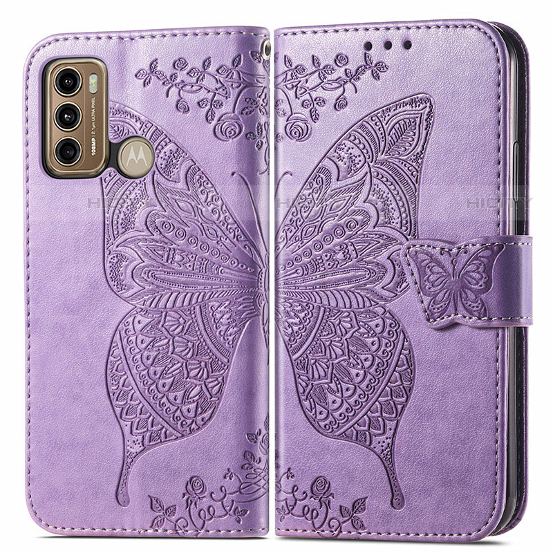 Funda de Cuero Cartera con Soporte Mariposa Carcasa para Motorola Moto G40 Fusion Purpura Claro