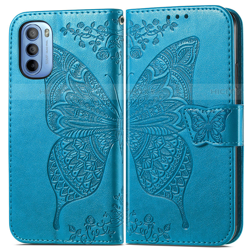 Funda de Cuero Cartera con Soporte Mariposa Carcasa para Motorola Moto G41 Azul