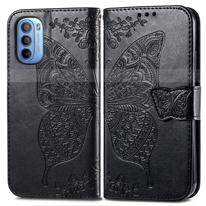 Funda de Cuero Cartera con Soporte Mariposa Carcasa para Motorola Moto G41 Negro