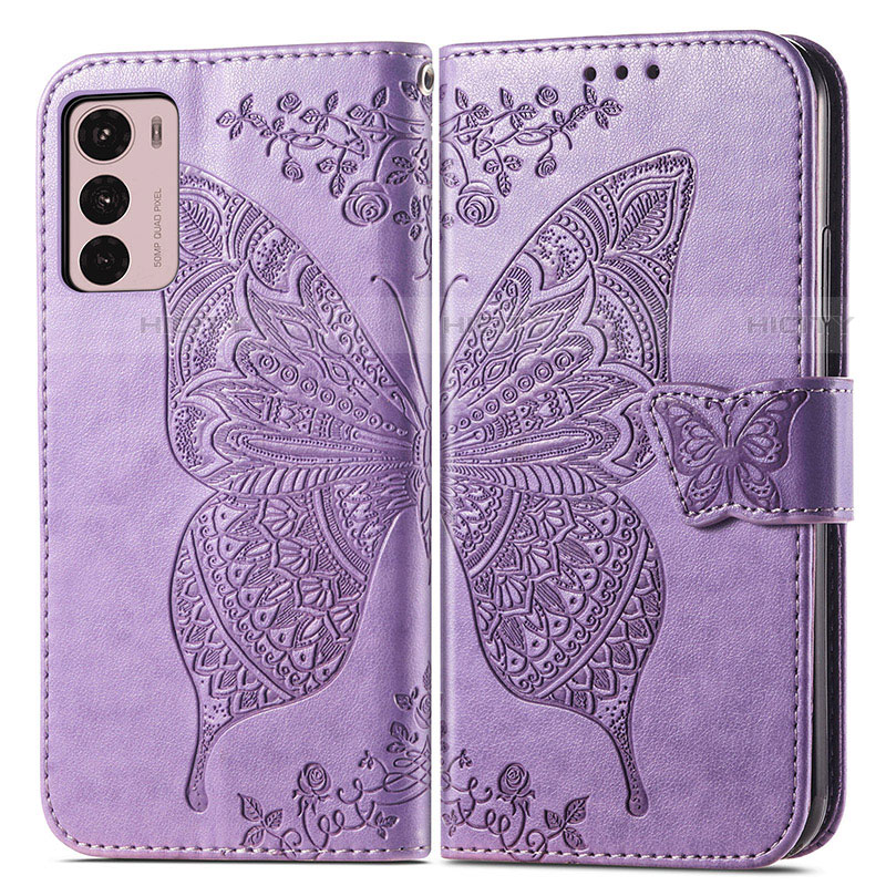 Funda de Cuero Cartera con Soporte Mariposa Carcasa para Motorola Moto G42 Purpura Claro