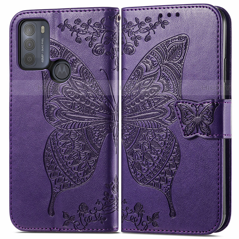 Funda de Cuero Cartera con Soporte Mariposa Carcasa para Motorola Moto G50 Morado