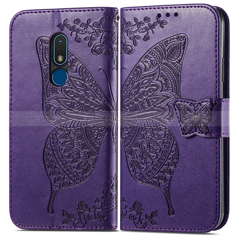 Funda de Cuero Cartera con Soporte Mariposa Carcasa para Nokia C3 Morado