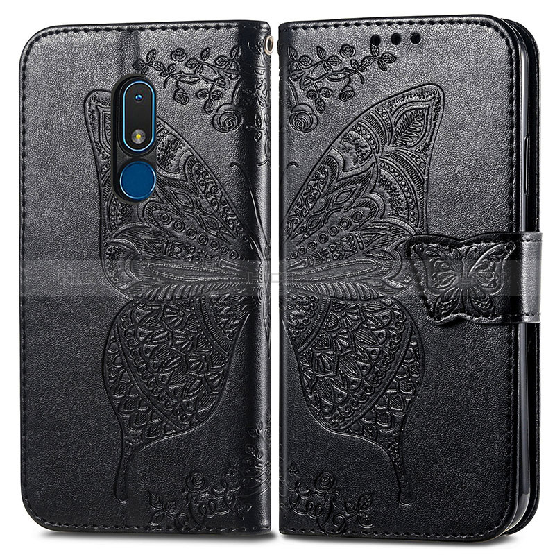 Funda de Cuero Cartera con Soporte Mariposa Carcasa para Nokia C3 Negro