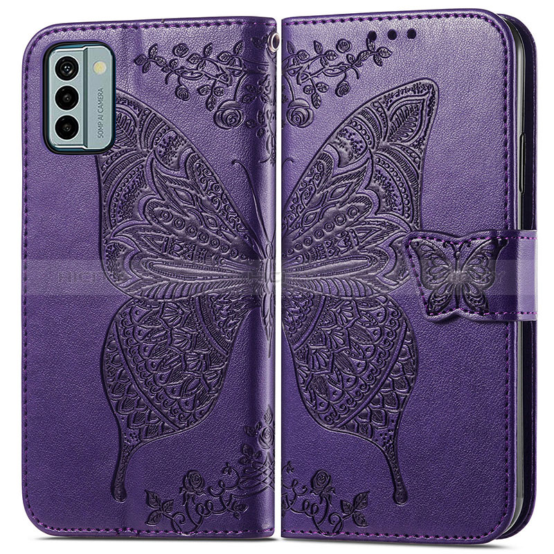 Funda de Cuero Cartera con Soporte Mariposa Carcasa para Nokia G22 Morado