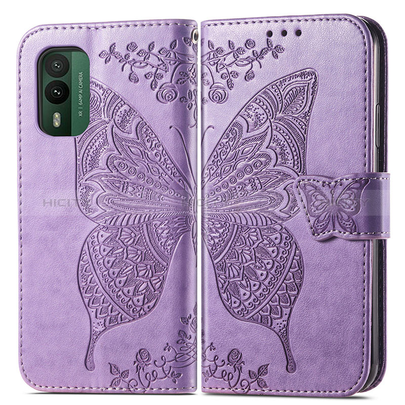 Funda de Cuero Cartera con Soporte Mariposa Carcasa para Nokia XR21 Purpura Claro